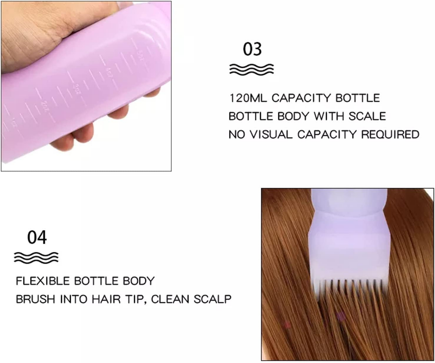 SKY-TOUCH 3pcs Hair Dye Bottle,Empty Refillable Hair Dye Bottle Applicators with Graduated Comb,Wash Bottle Shampoo,Root Comb Applicator Bottle for Salon Hair Coloring