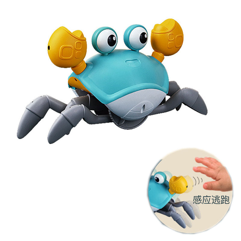 SKY-TOUCH Electric Runaway Crab، لعبة طفل السلطعون الزاحف مع الموسيقى وإضاءة LED، لعبة تطوير التعلم التفاعلية للأطفال الصغار مع تجنب العوائق تلقائيًا، للأطفال الرضع والأطفال الصغار 